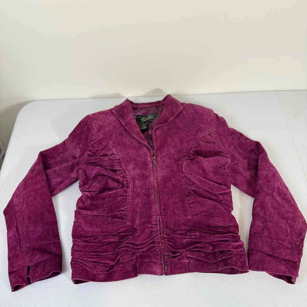 Y2K Terry Lewis Vintage Purple Suede Leather Ruched Zip Jacket Women's Small